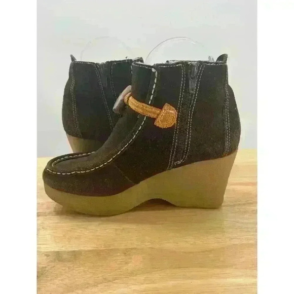 Tommy Girl Brown Suede Wedge Ankle Boots Sherpa Lined Women's Sz 7 Stylish - Picture 8 of 12